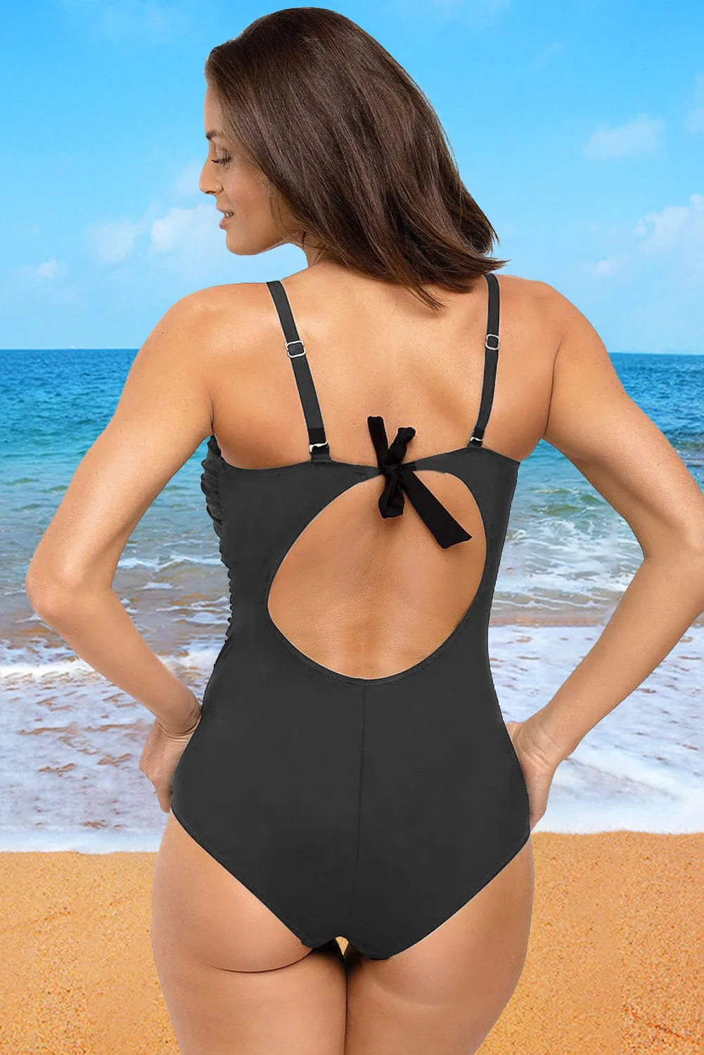 Asymmetric Shoulder Monokinis Bathing Suits Ruched Cut Out Back Swimsuits