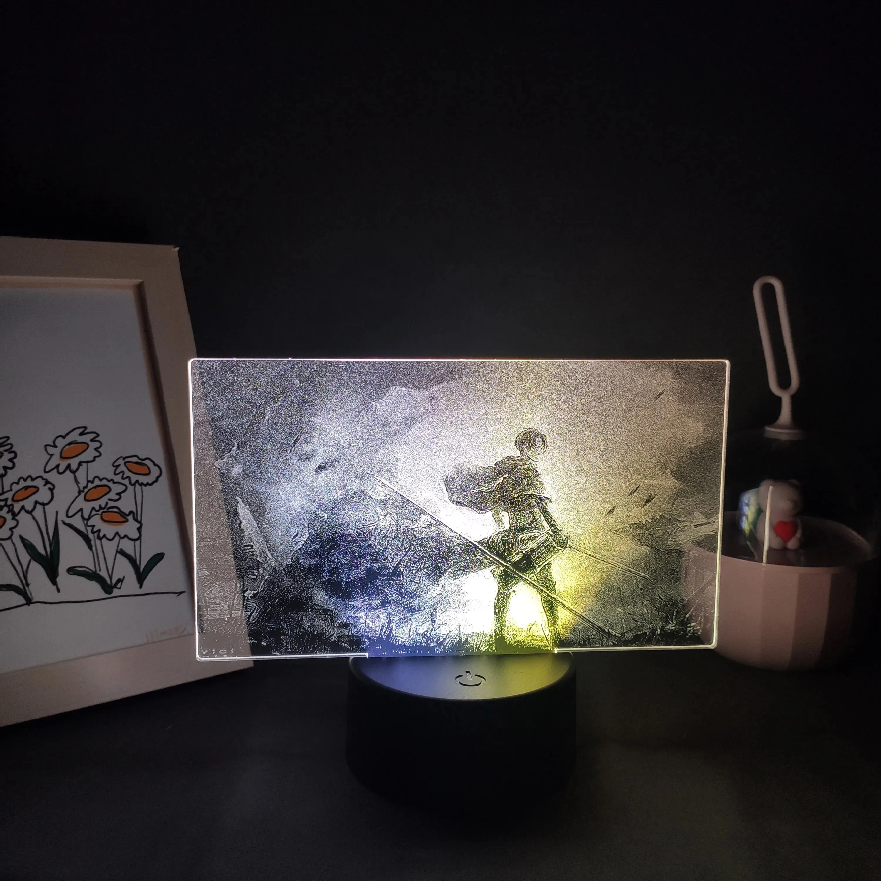 Attack on Titan Anime Figure Levi Ackerman 3D LED Picture Two Tone Lamp RGB USB Battery Night Lights Table Desk Decoration