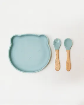 Bear Shaped Meal Set   Cutlery - sky blue