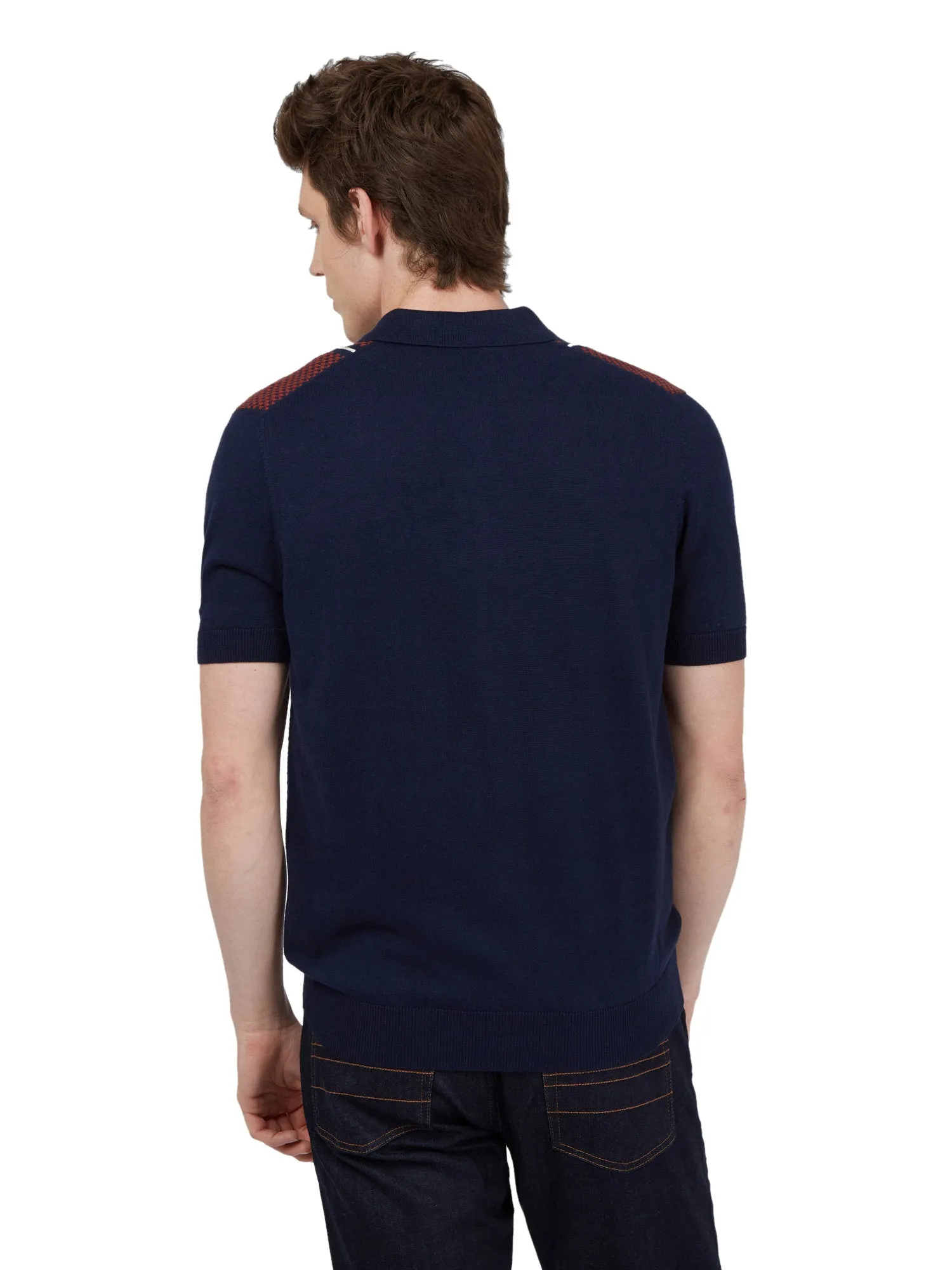 Ben Sherman Mens Knit Jacquard Zip Polo Shirt