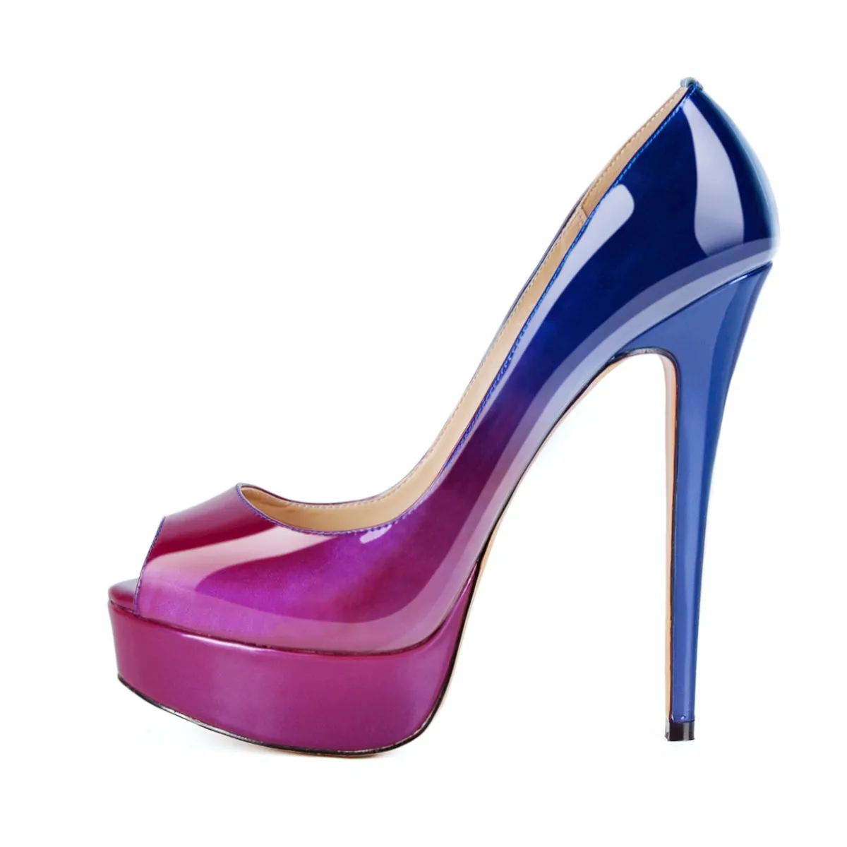 Blue Purple Gradient Open Toe Pumps Platform Stiletto High Heels Pumps