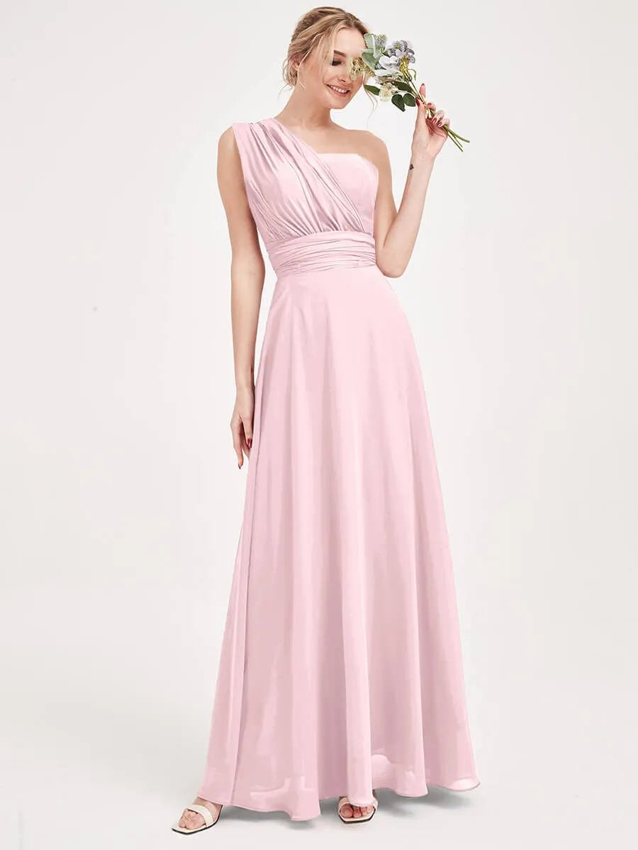 Blush Convertible Chiffon Bridesmaid Dress Wrap Floor Length Gown