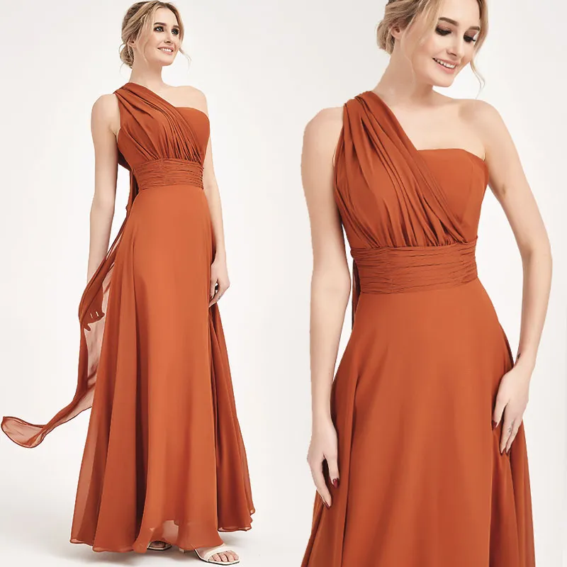 Blush Convertible Chiffon Bridesmaid Dress Wrap Floor Length Gown