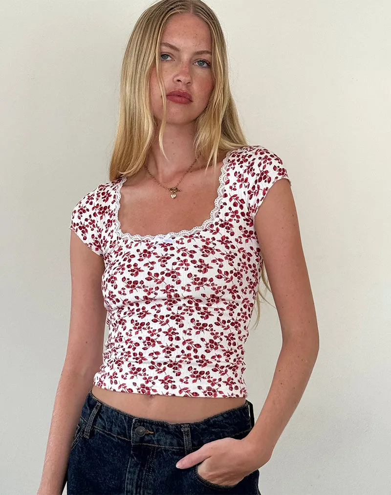 Bovillo Top in Summer Strawberry Off White