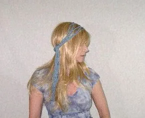 Braided Dreadlock Wrap Light Blue Handmade Crochet Hippie Headband Hair Band Groovy