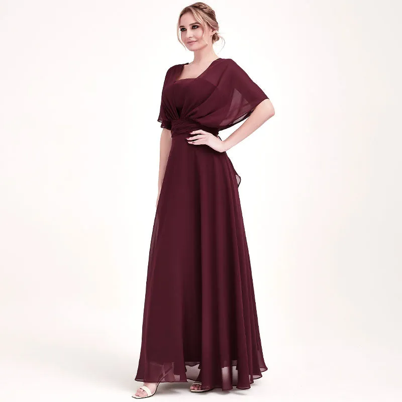 Burgundy Convertible Chiffon Bridesmaid Dress Wrap Floor Length Gown