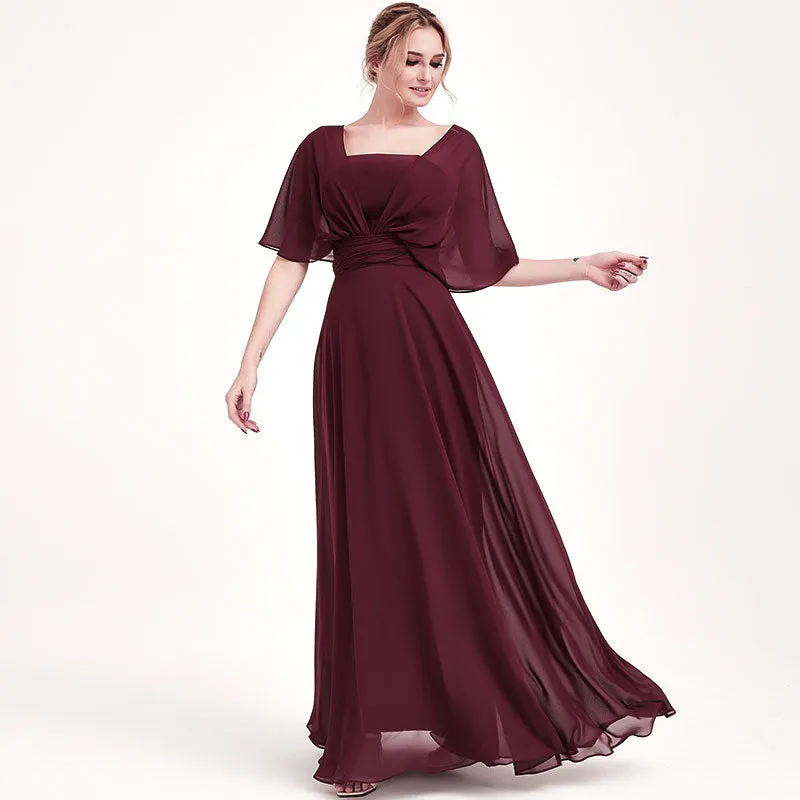 Burgundy Convertible Chiffon Bridesmaid Dress Wrap Floor Length Gown