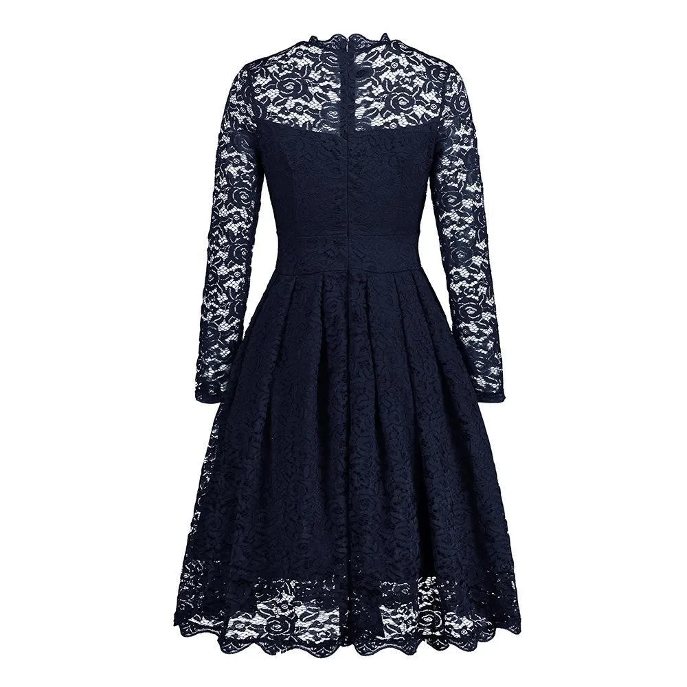 Button Front Lace Sleeve Dress