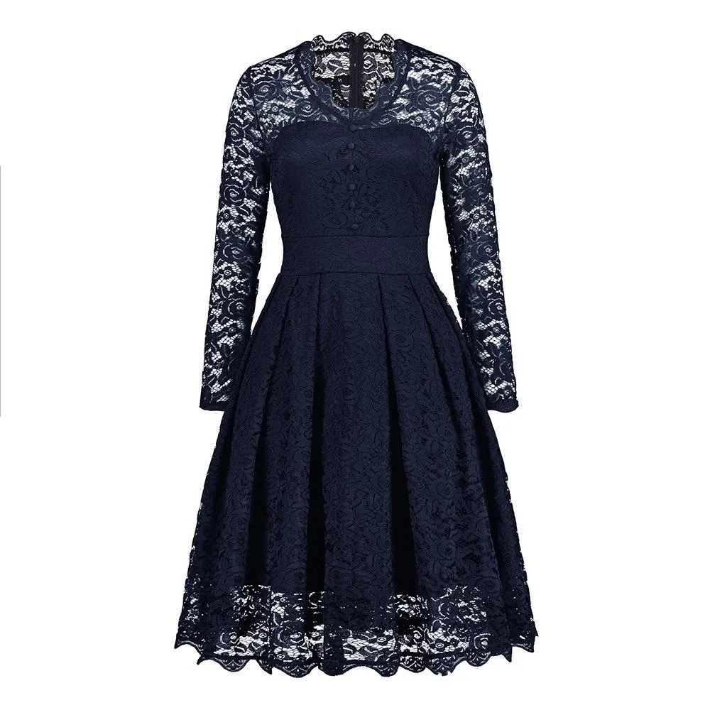 Button Front Lace Sleeve Dress