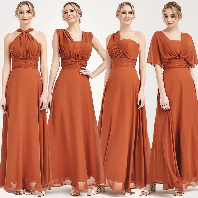 Cabernet Convertible Chiffon Bridesmaid Dress Wrap Floor Length Gown