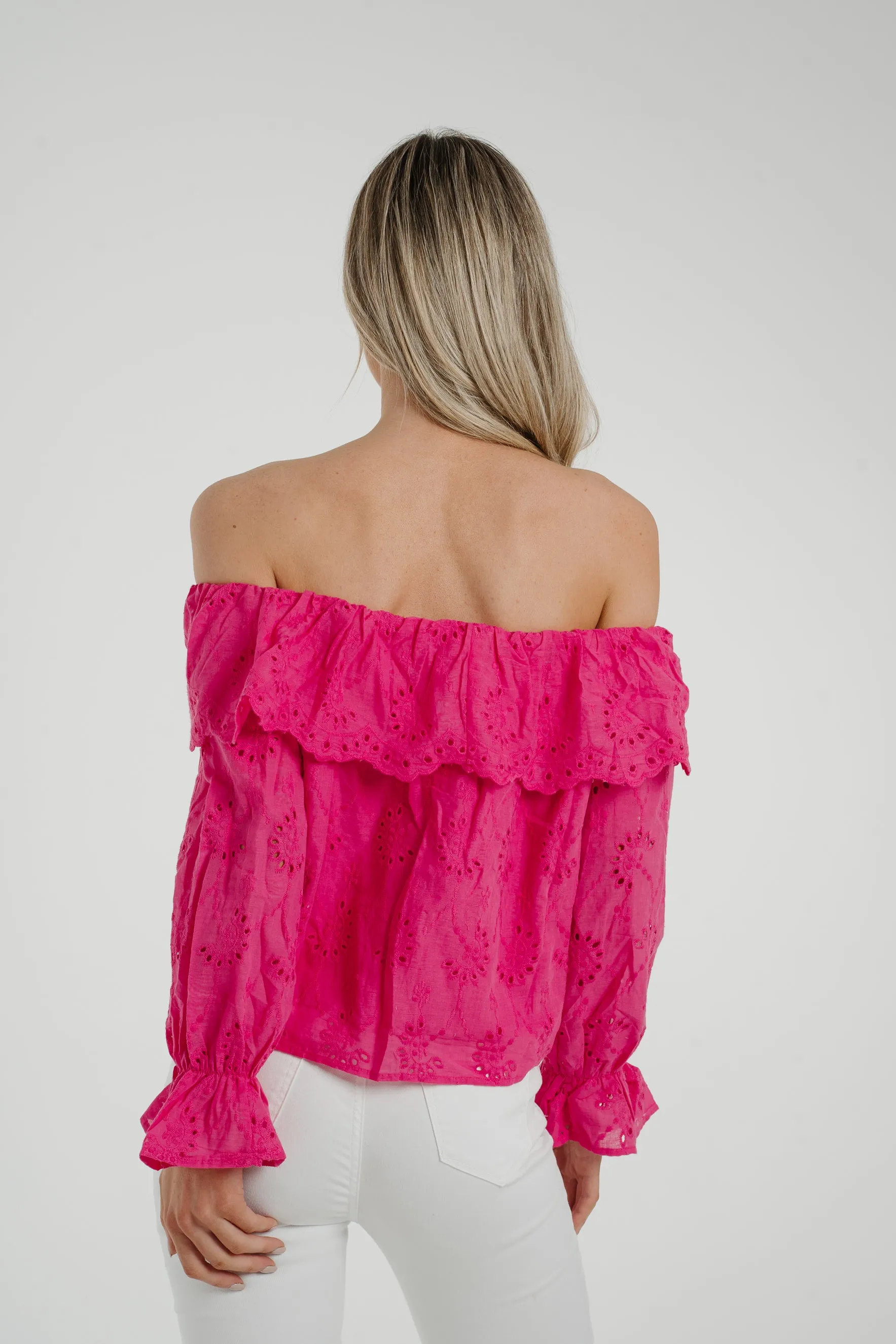 Caitlyn Frill Detail Bardot Top In Pink