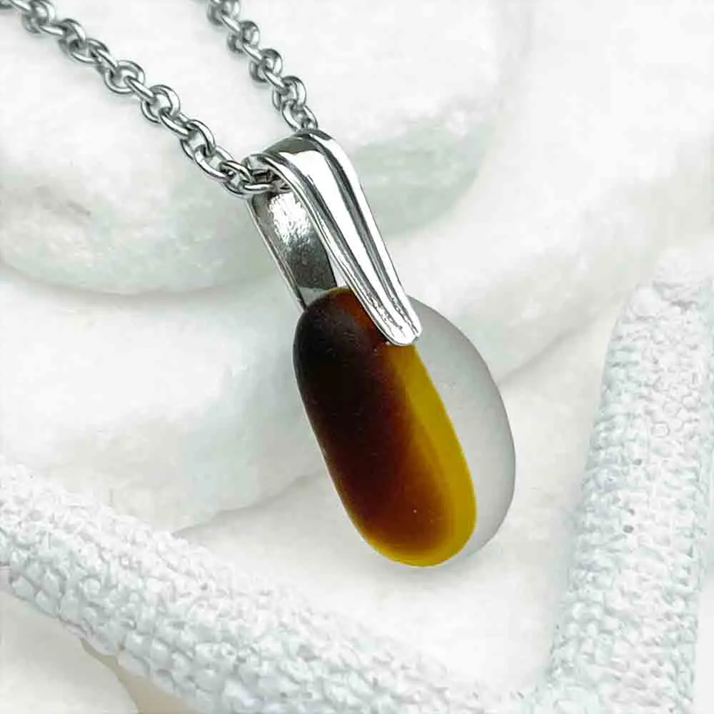 Caramel Brown English Multi Sea Glass Pendant | #5133