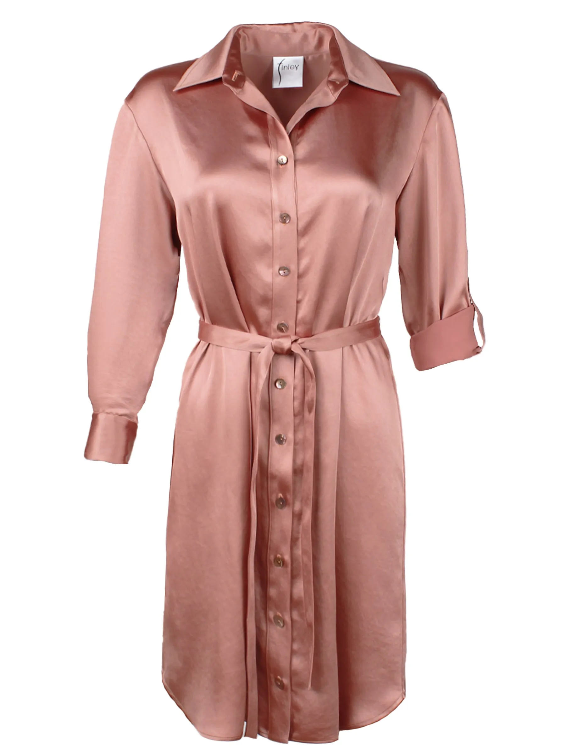 Carter Shirt Dress Rose Gold Hammered Satin