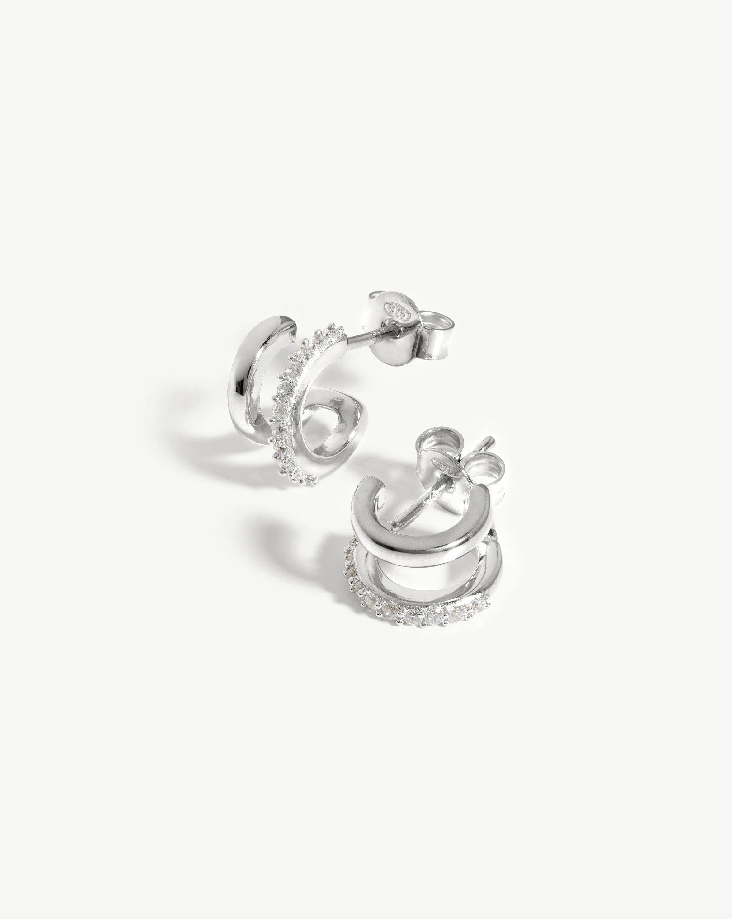 Classic Double Huggies | Sterling Silver/Cubic Zirconia