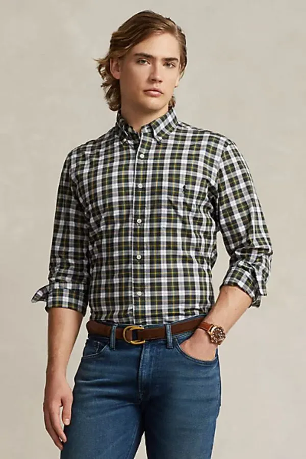 Classic Fit Plaid Washed Poplin Shirt