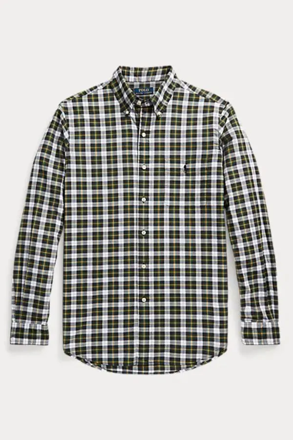 Classic Fit Plaid Washed Poplin Shirt