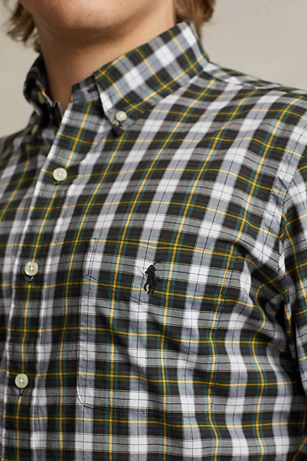 Classic Fit Plaid Washed Poplin Shirt