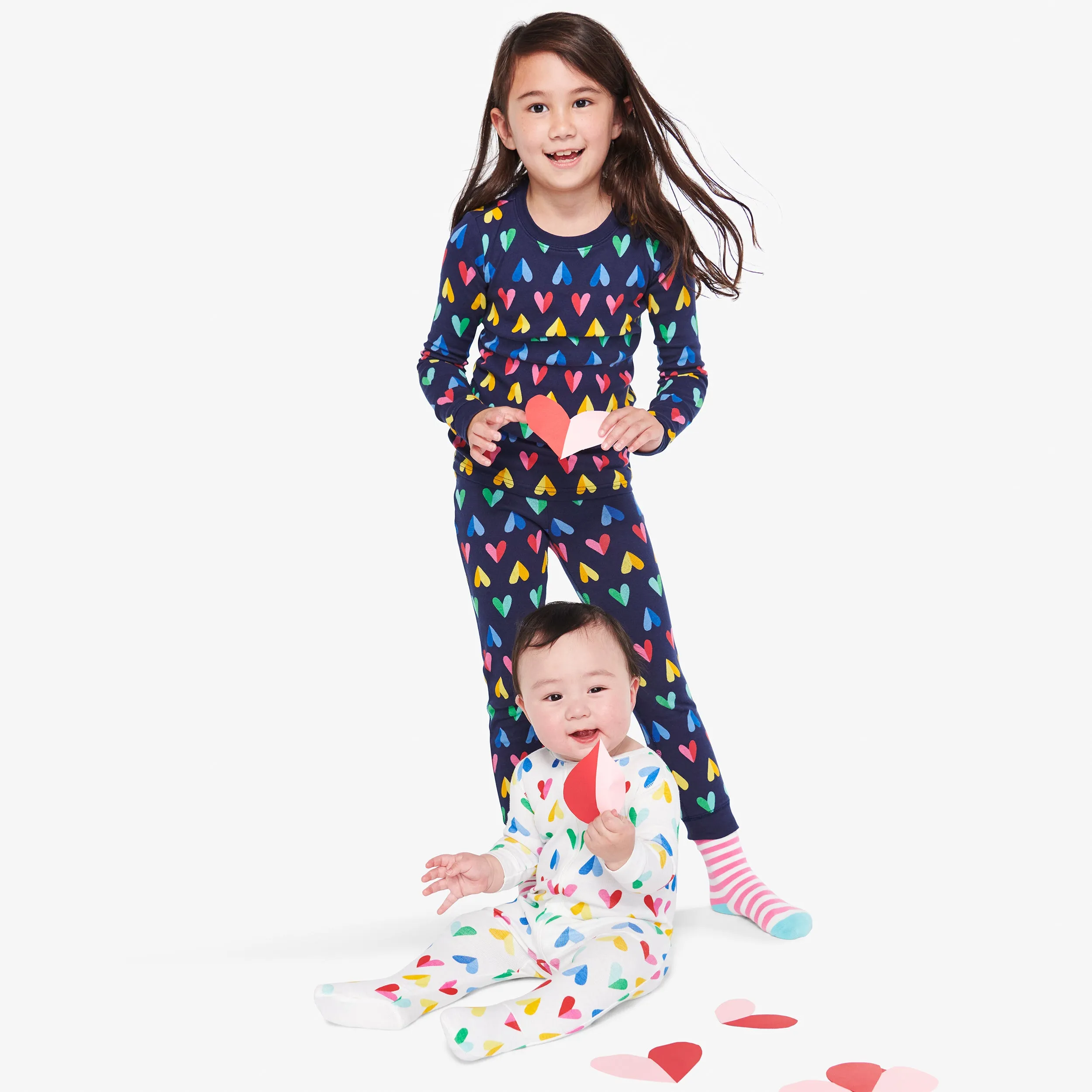 Clearance kids organic pj top in rainbow paper heart