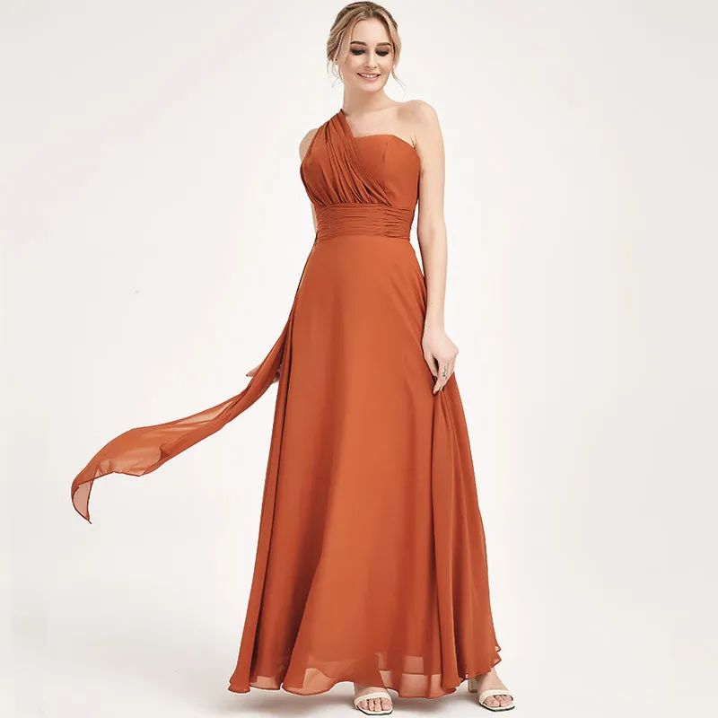 Convertible Chiffon Bridesmaid Dress Wrap Burnt Orange Maxi Gown