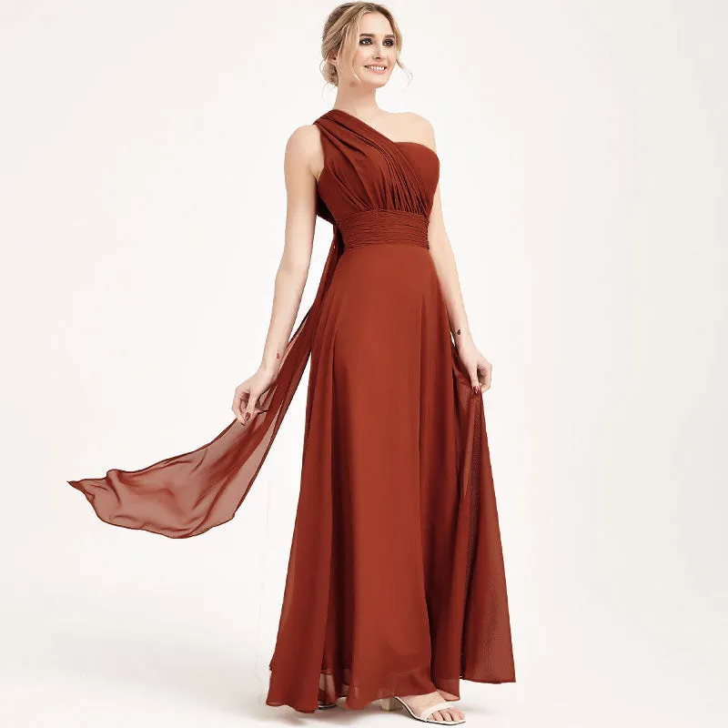 Convertible Chiffon Bridesmaid Dress Wrap Rusty Red Maxi Gown