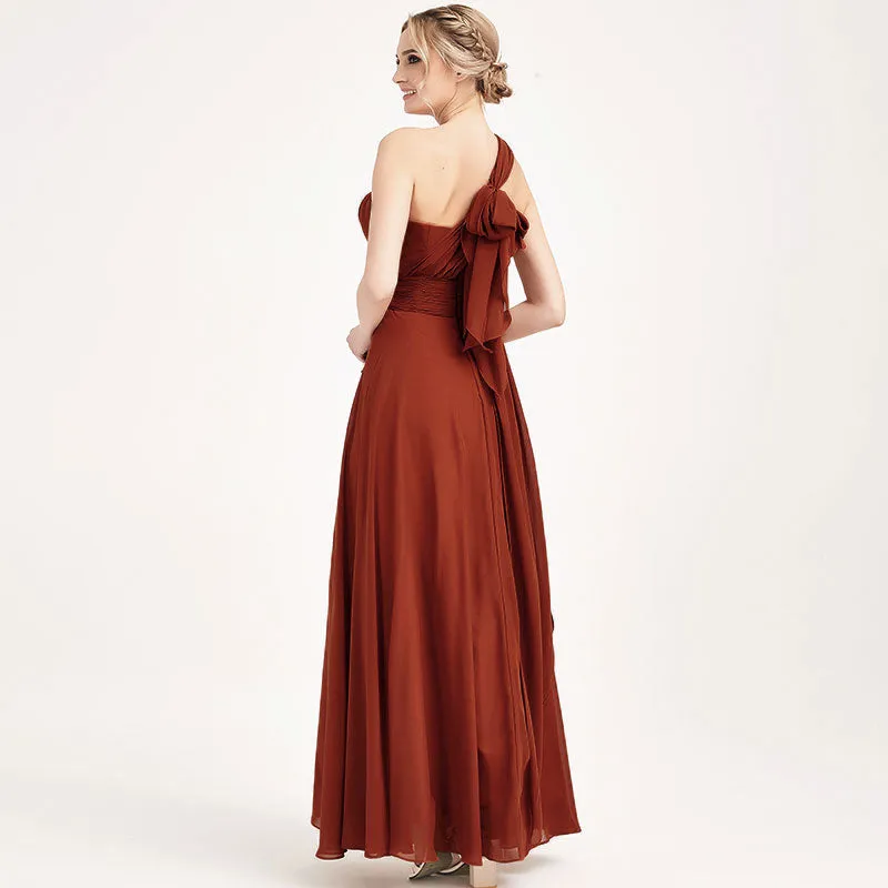 Convertible Chiffon Bridesmaid Dress Wrap Rusty Red Maxi Gown