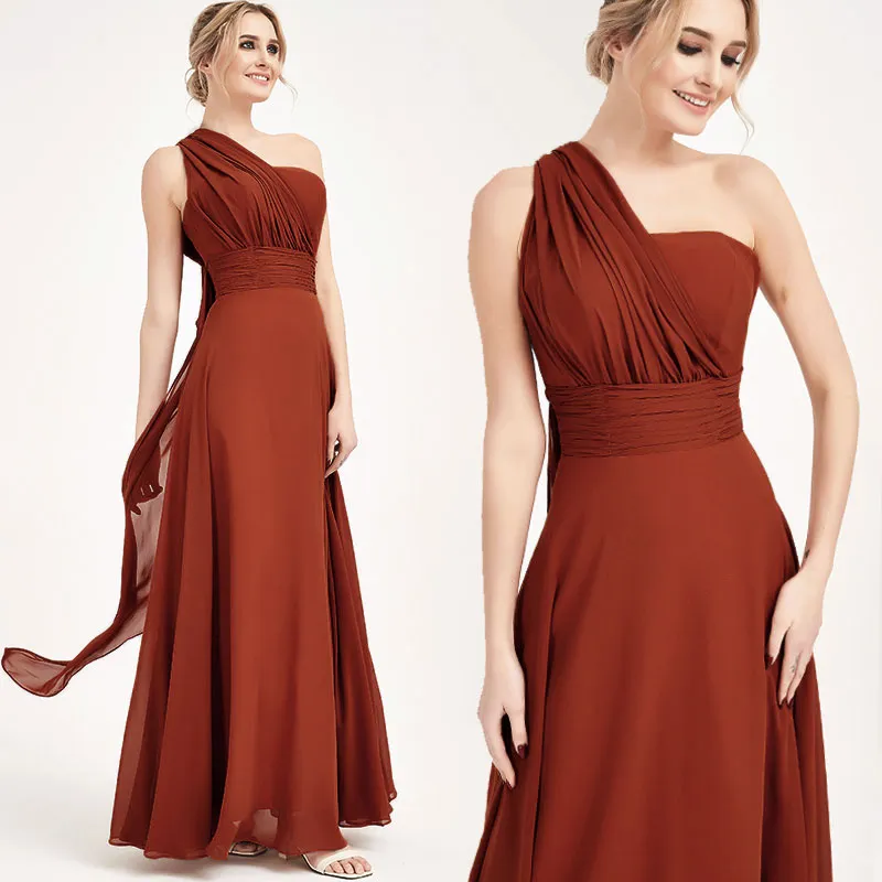 Convertible Chiffon Bridesmaid Dress Wrap Rusty Red Maxi Gown