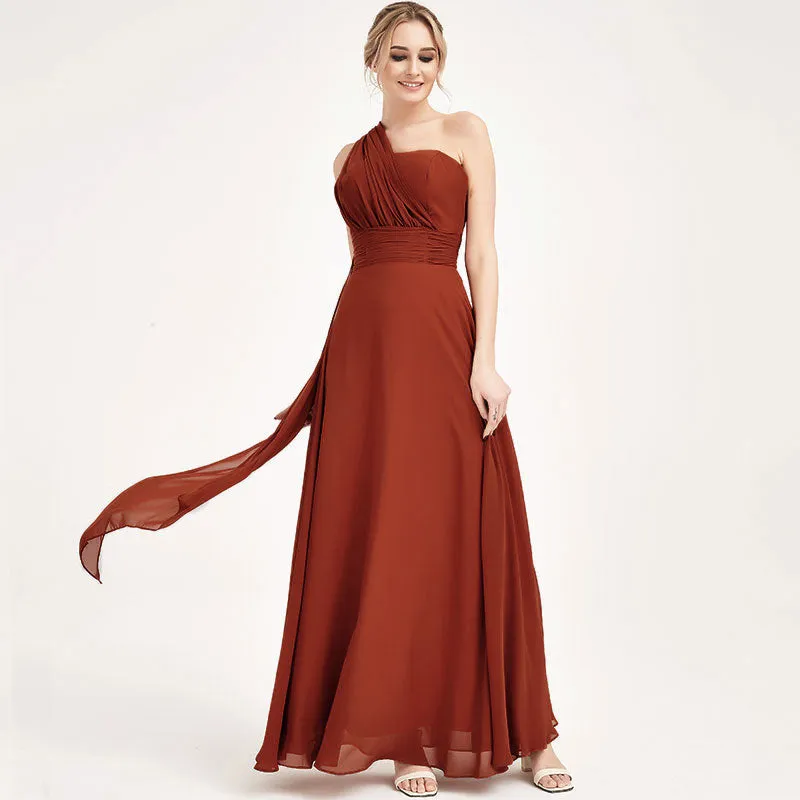 Convertible Chiffon Bridesmaid Dress Wrap Rusty Red Maxi Gown