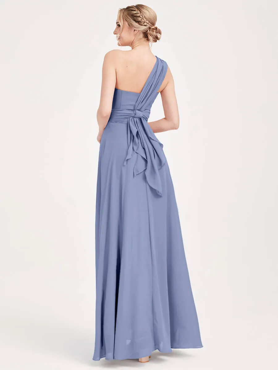 Convertible Chiffon Bridesmaid Dress Wrap Slate Blue Maxi Gown