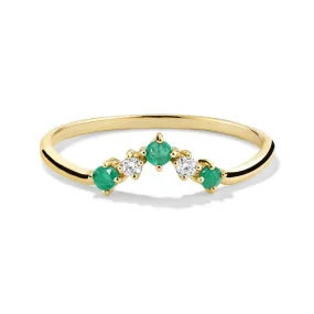 Curved V Shaped Lab Grown Emerald and Diamond Ring