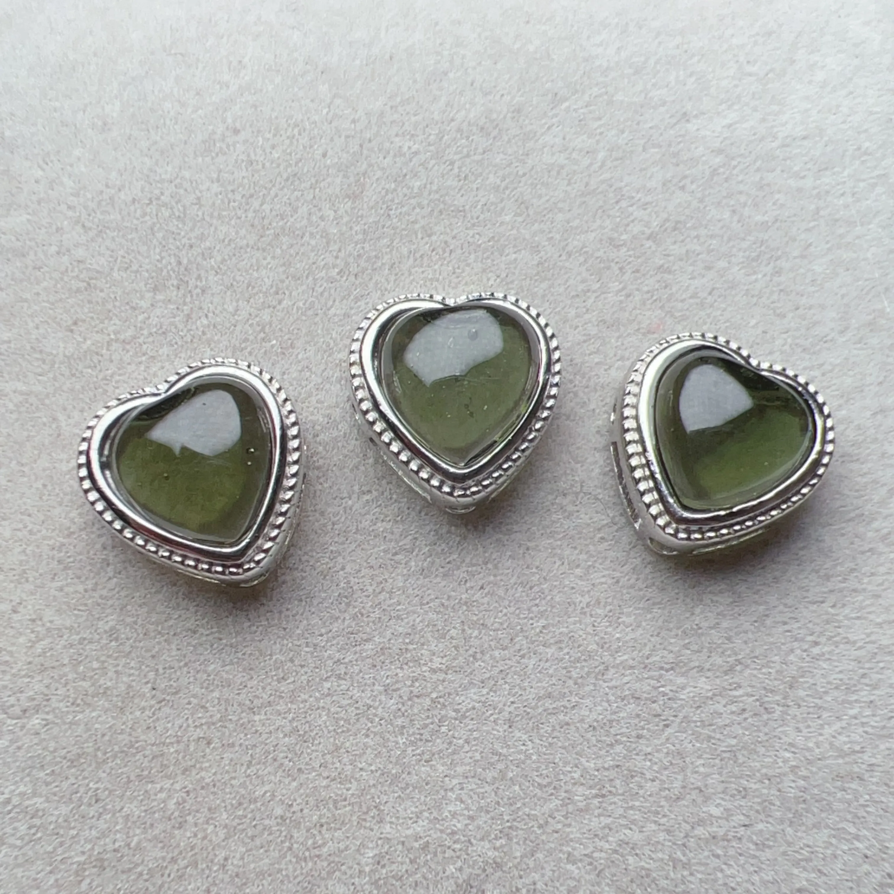 Cute Part - Handmade Heart Shape Moldavite Pandora's Box Charm Pendant with 925 Sterling Silver