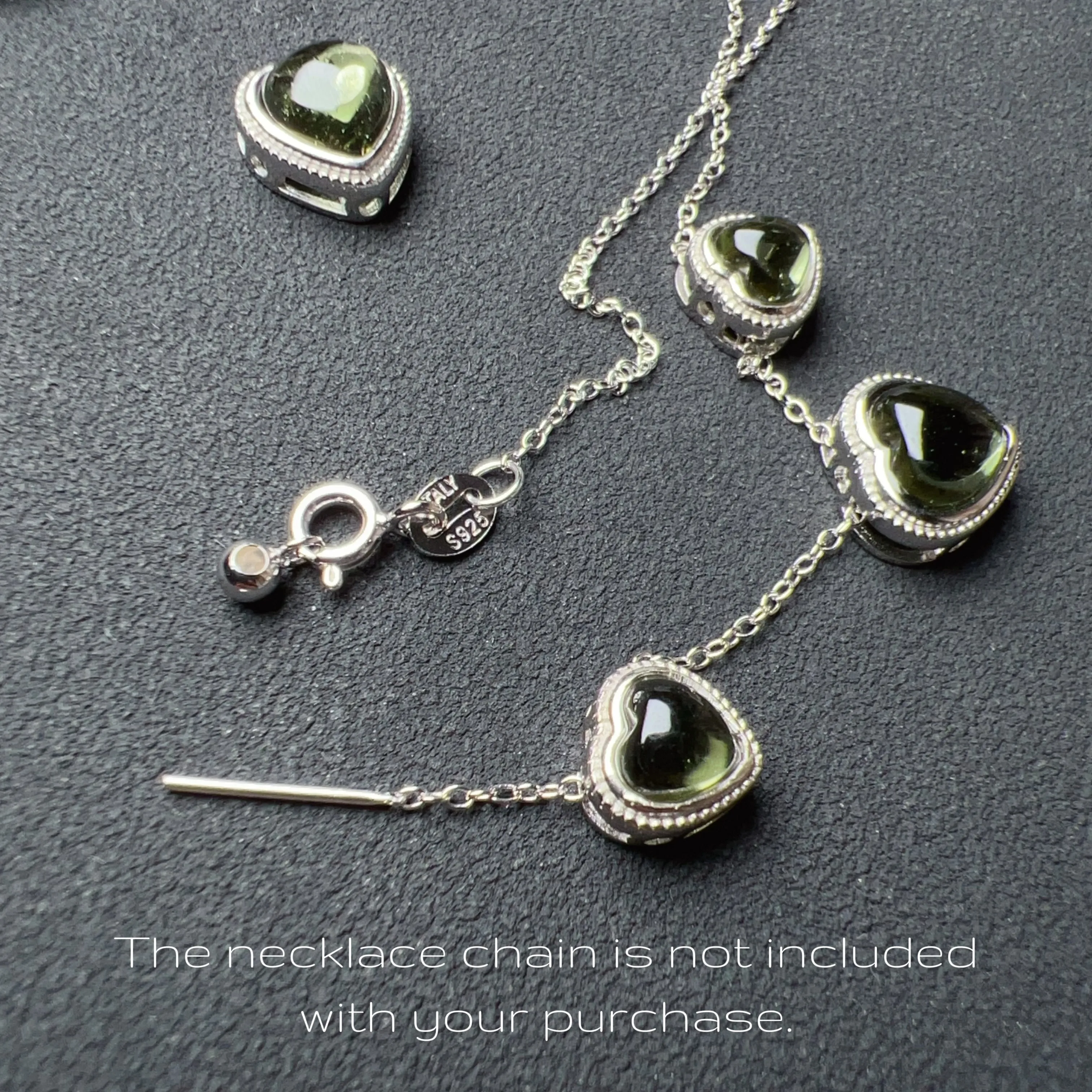 Cute Part - Handmade Heart Shape Moldavite Pandora's Box Charm Pendant with 925 Sterling Silver