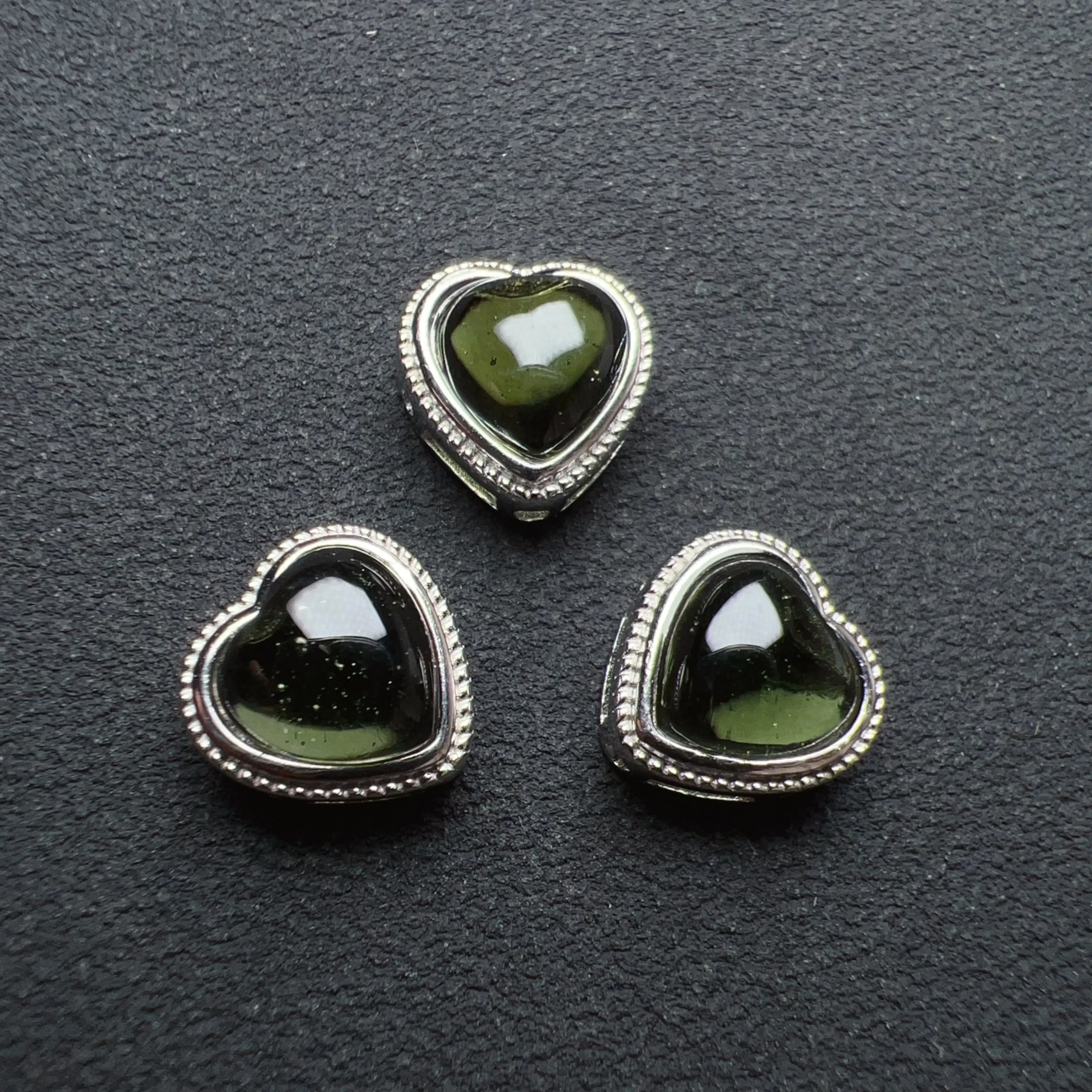 Cute Part - Handmade Heart Shape Moldavite Pandora's Box Charm Pendant with 925 Sterling Silver