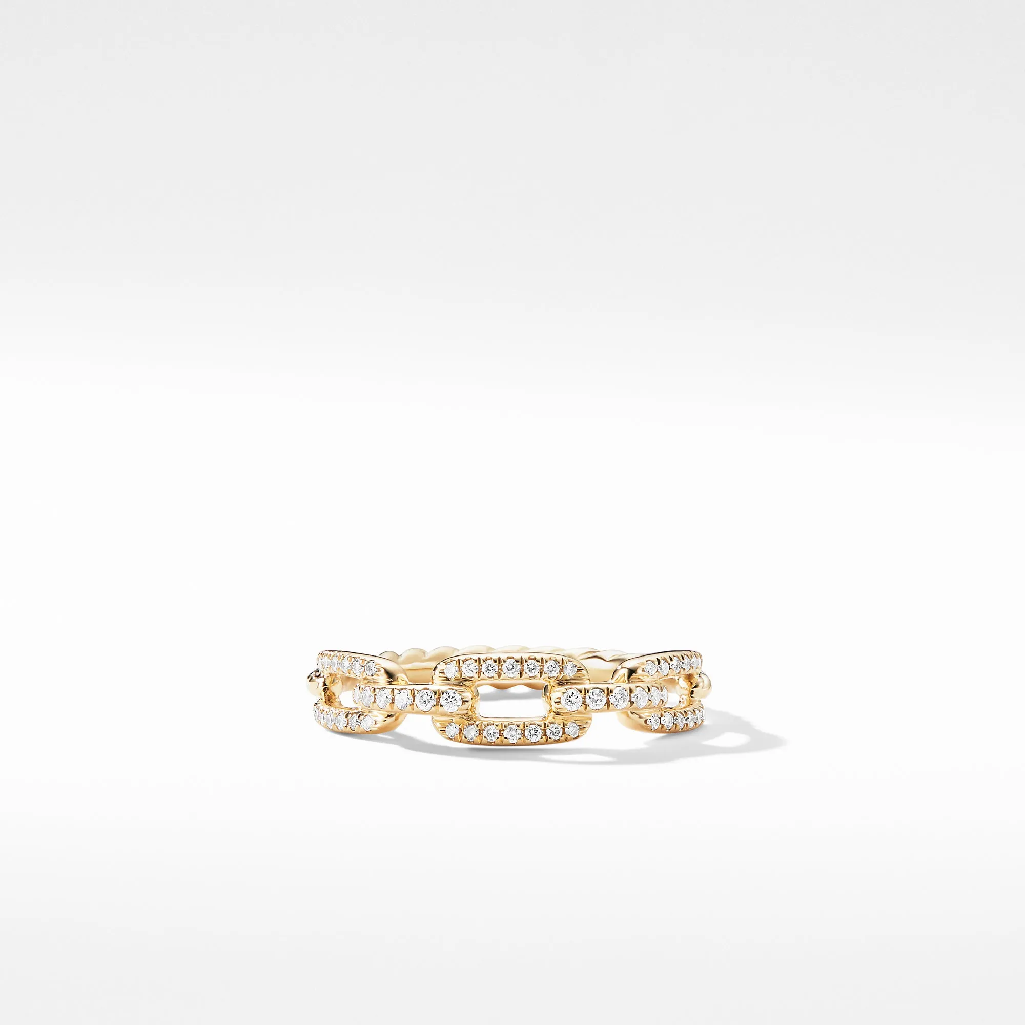 David Yurman Stax Single Row Pave Chain Link Ring with Diamonds in 18K Gold, 4.5mm