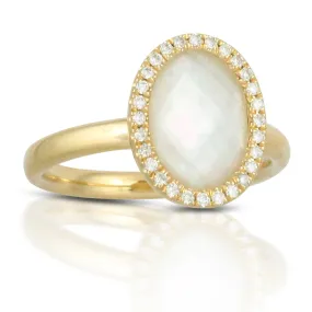 Doves White Orchid Oval Mother of Pearl & Diamond Halo Ring 18K