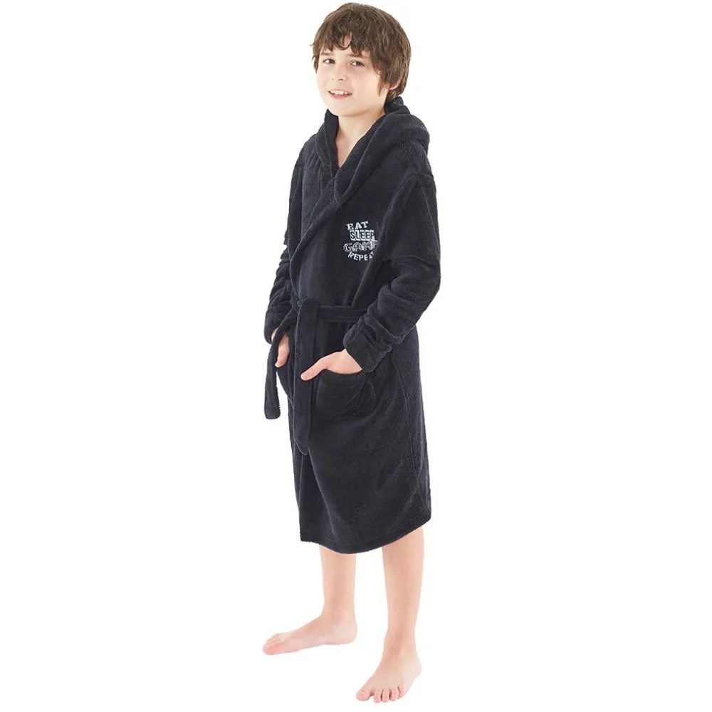 Eat Sleep Game Repeat Black Dressing Gown