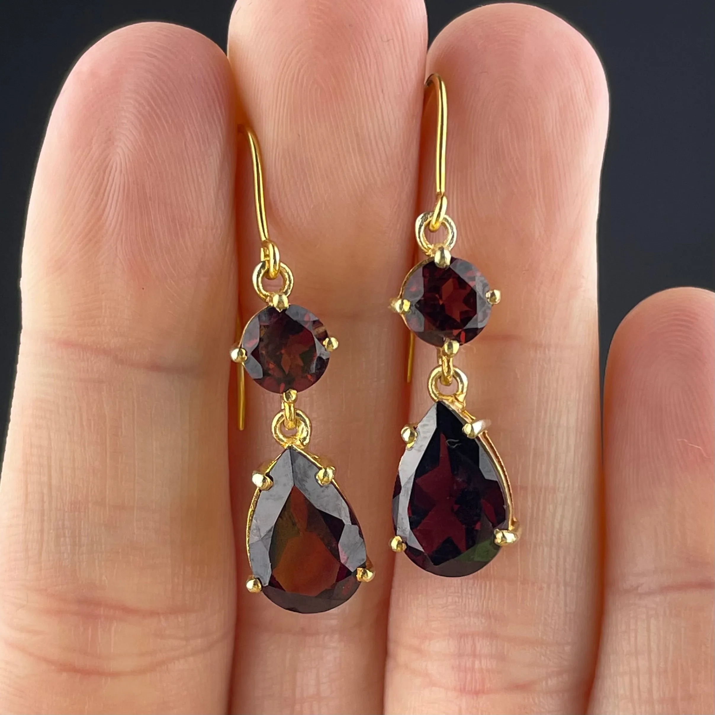 Edwardian Style Gold Garnet Dangle Earrings