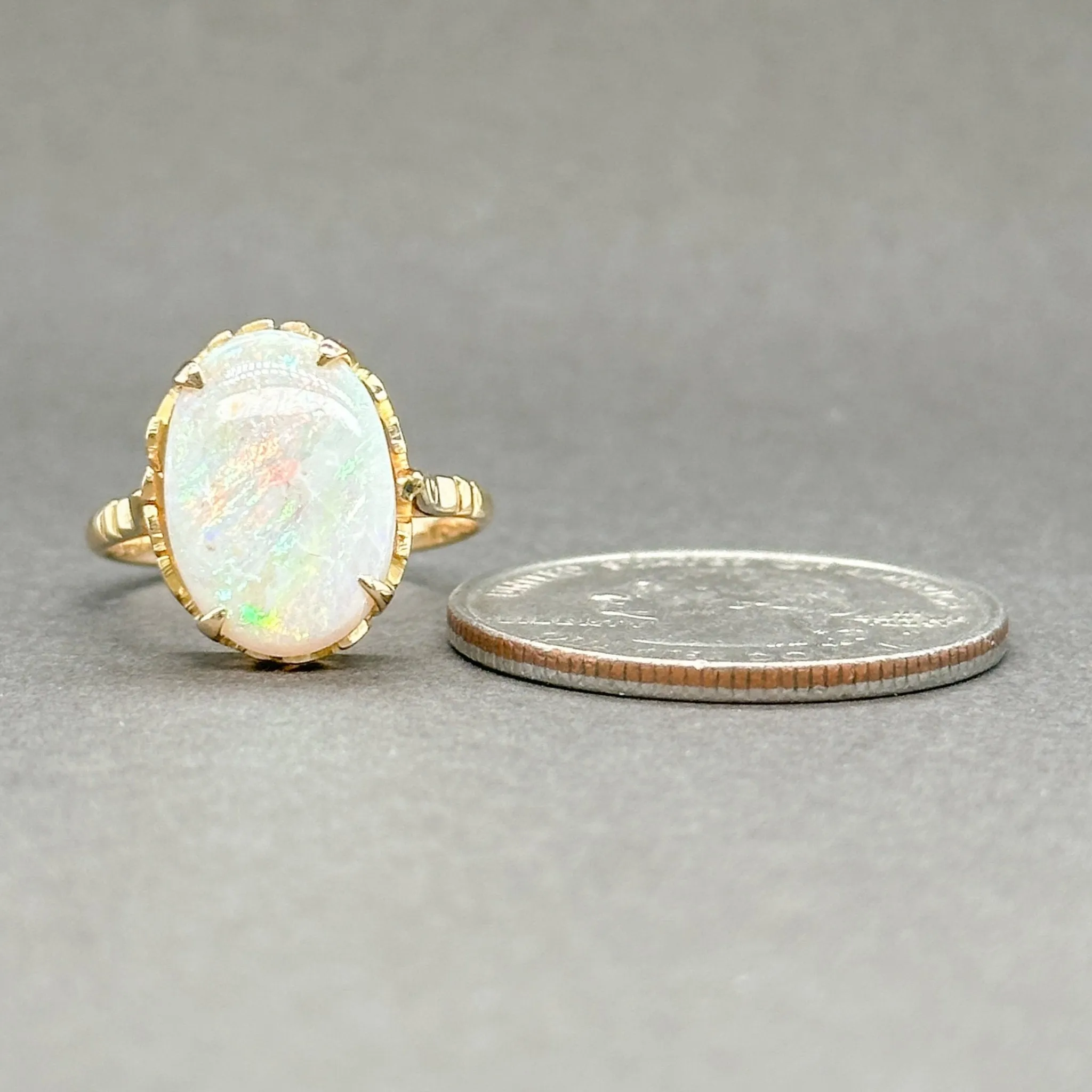 Estate 14K Y Gold 5.45ct White Opal Cocktail Ring