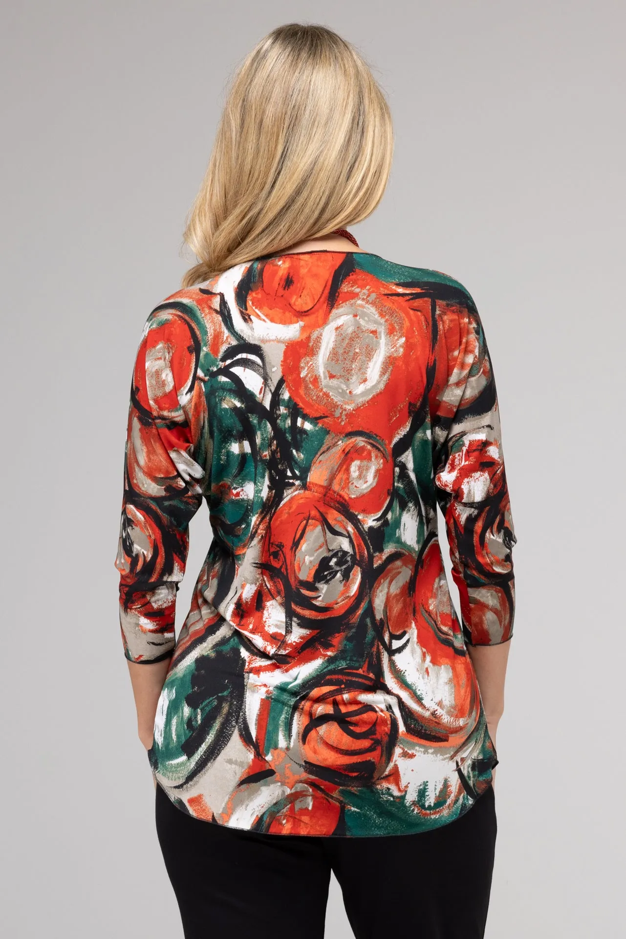 Fire Print 3/4 Sleeve Jersey Top