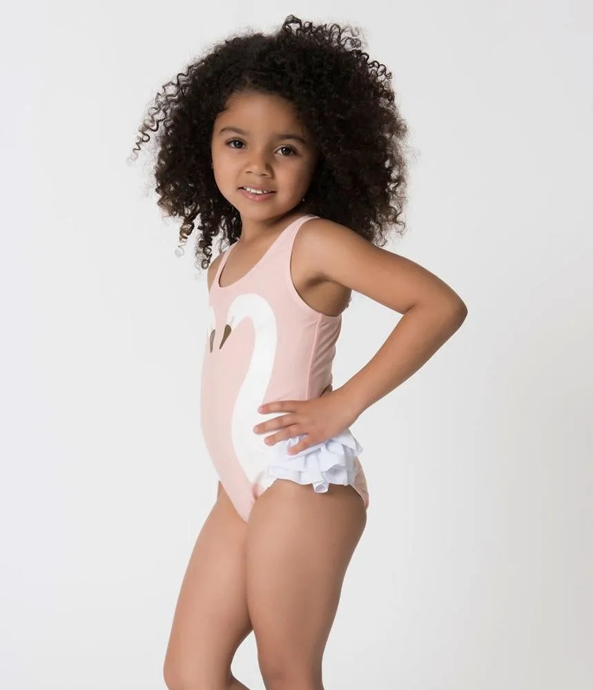 Girls Swan One Piece Swimwear