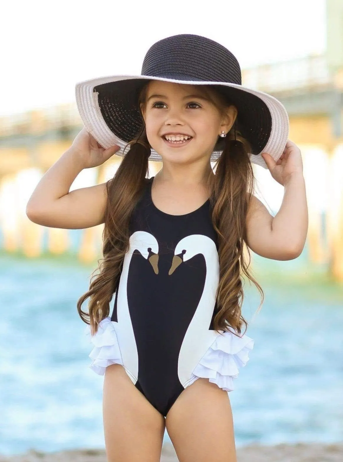 Girls Swan One Piece Swimwear