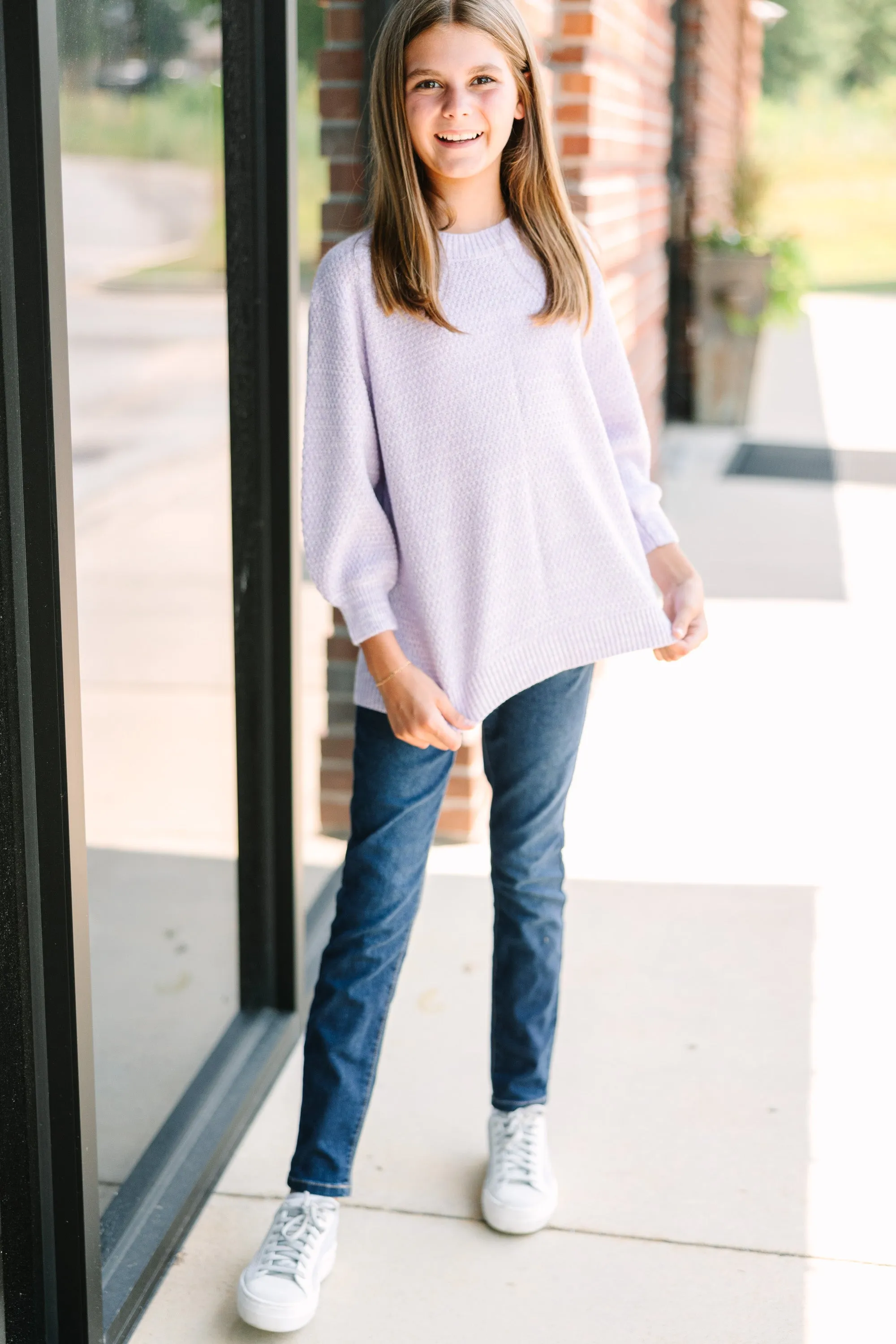 Girls: The Slouchy Lavender Purple Bubble 3/4 Sleeve Sweater