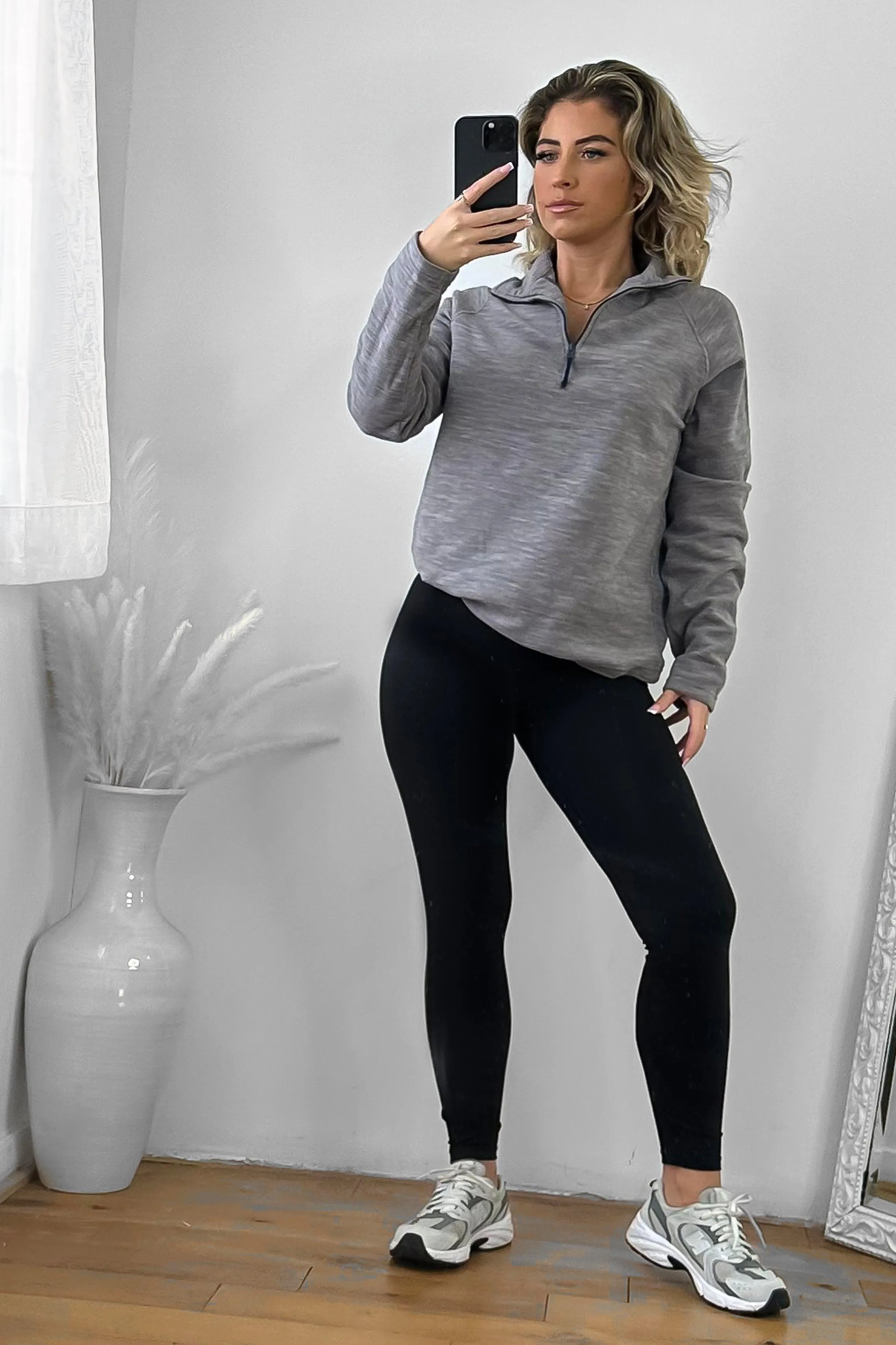 High Zipped Neck Melange Sportswear Top