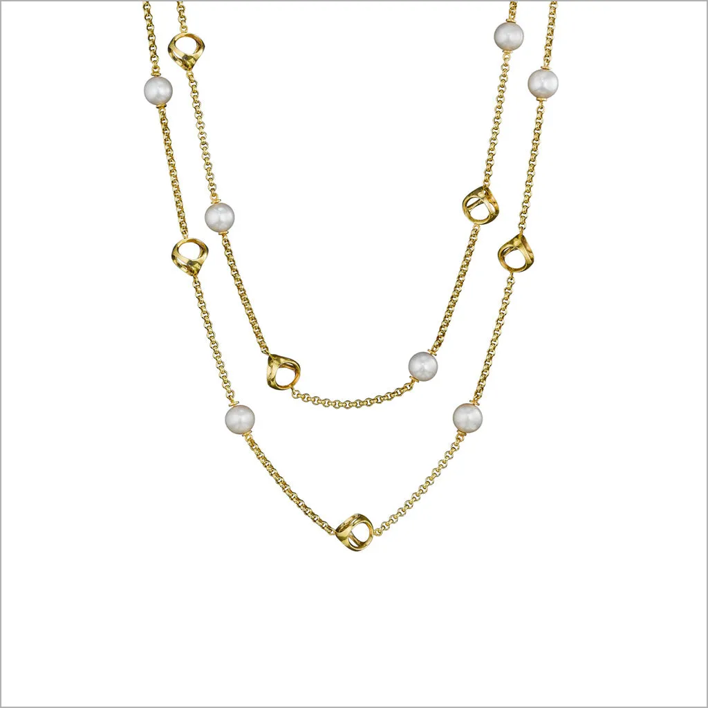 Icona Pearl 42 Necklace in Sterling Silver Plated with 18k Yellow Gold