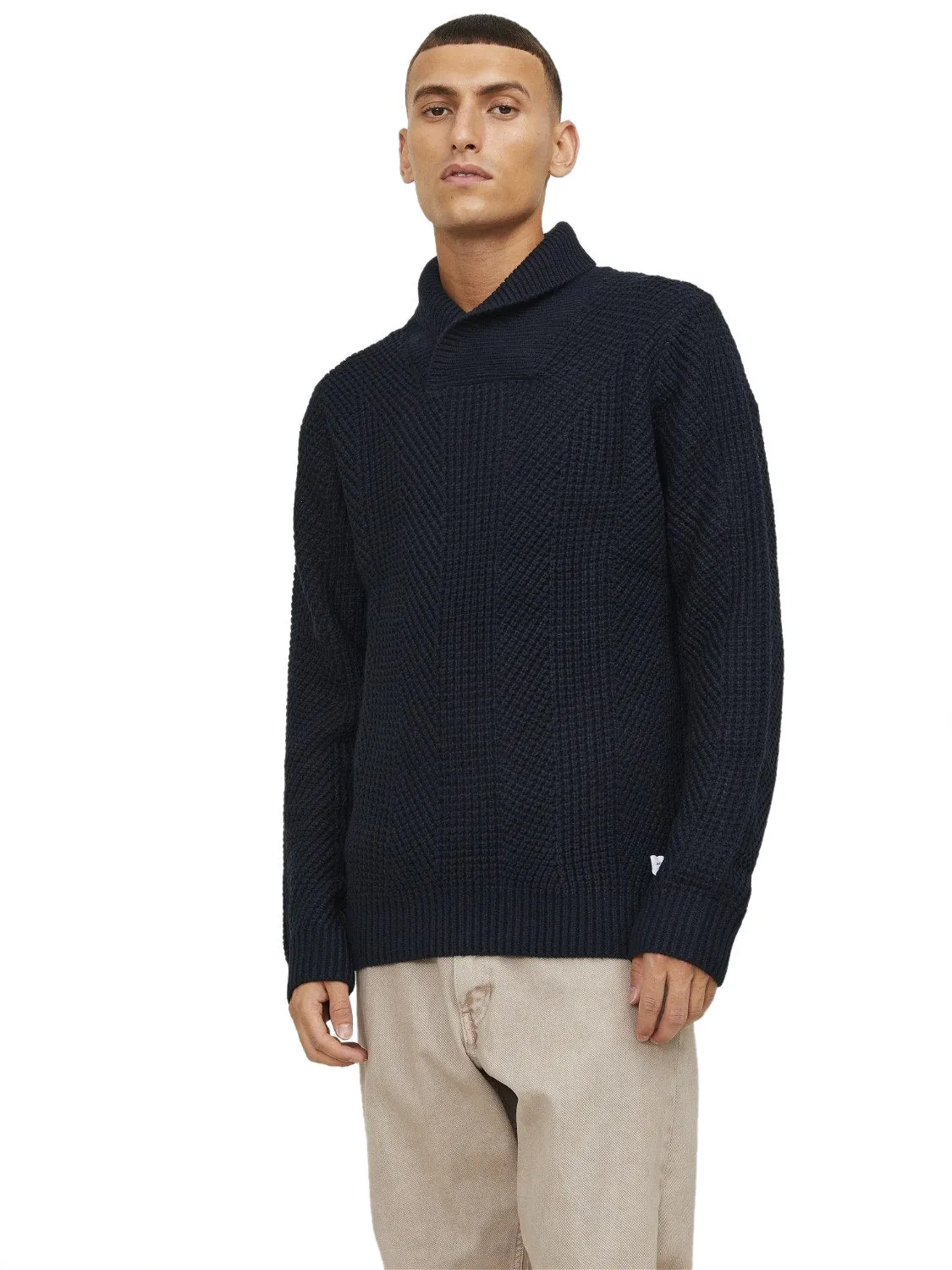 Jack & Jones Mens 'JJSTANDFORD' Shawl Neck Knit Jumper