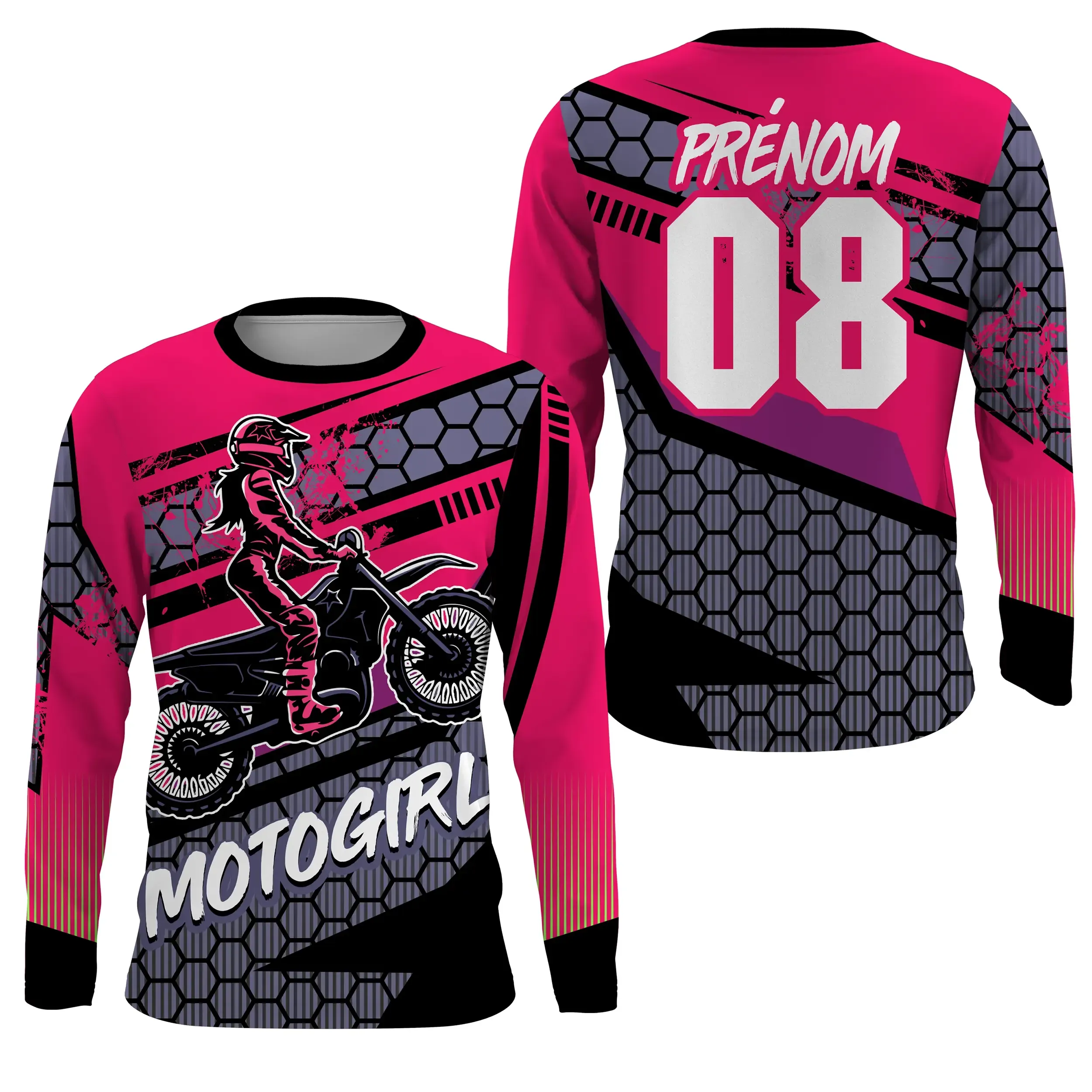 Maillot Cross Protection UV Rose Pour Femme, Cadeau Personnalisé Pilote Moto Cross - 26122205MZ