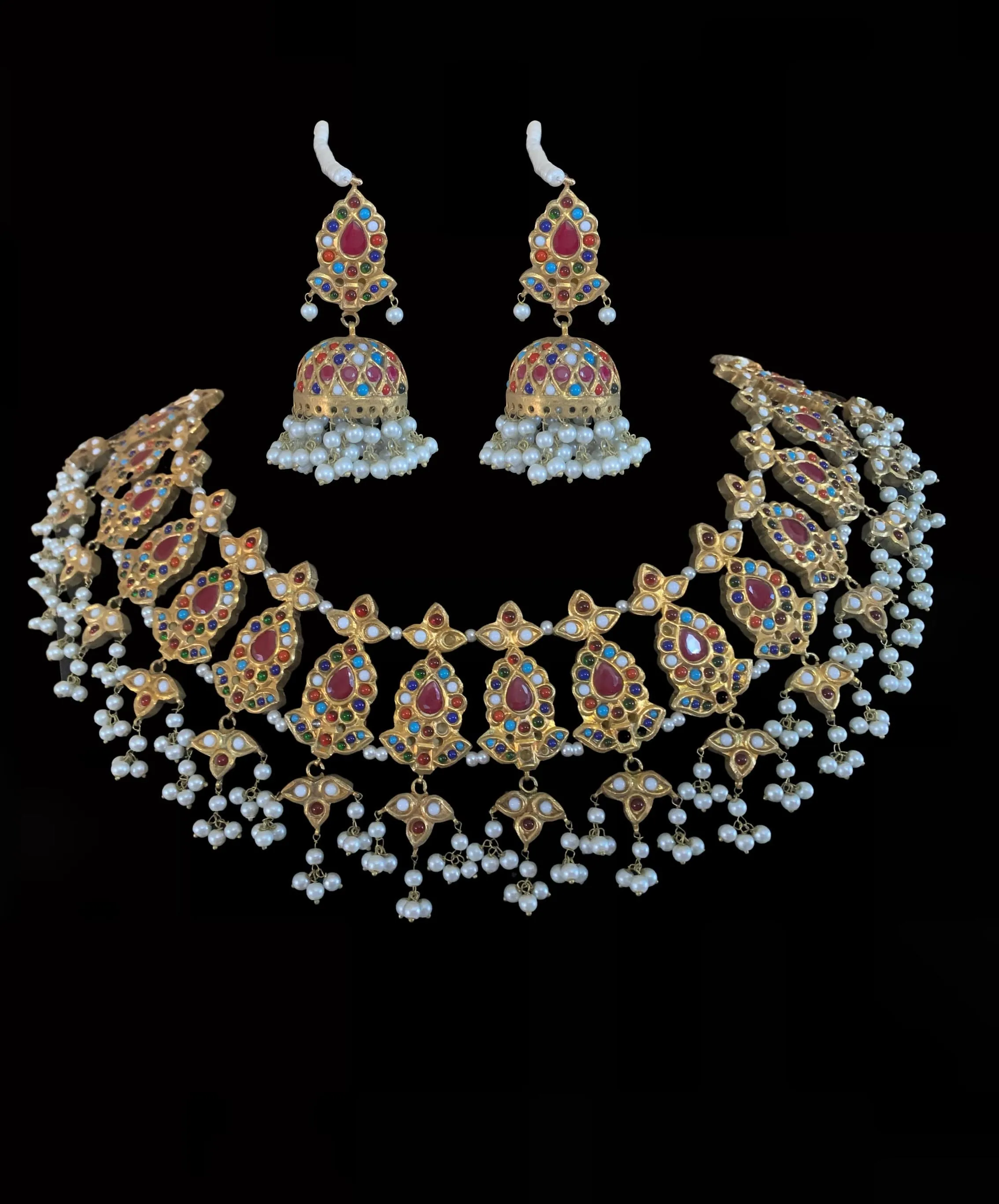 Mayan navratan kundan necklace set ( SHIPS IN 4 WEEKS  )