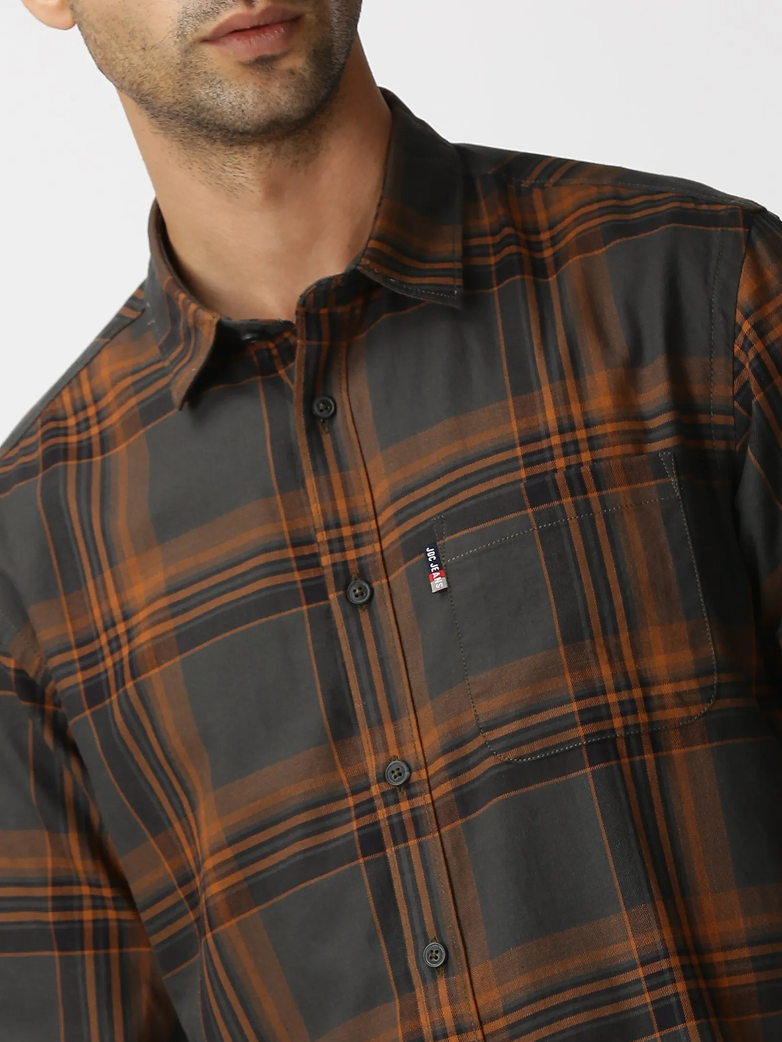 MEN'S BROWN CHECKS SLIM FIT SHIRT