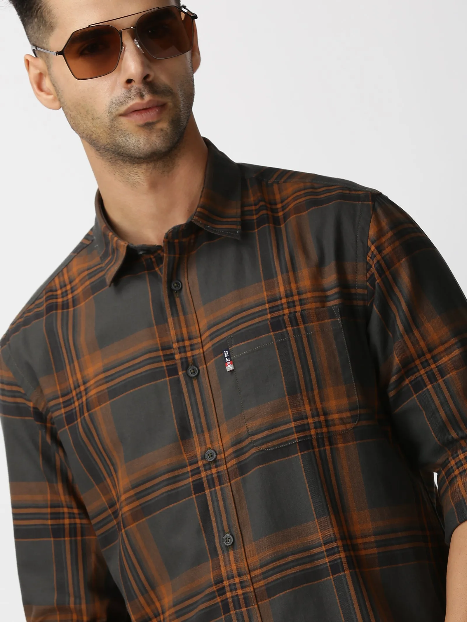 MEN'S BROWN CHECKS SLIM FIT SHIRT