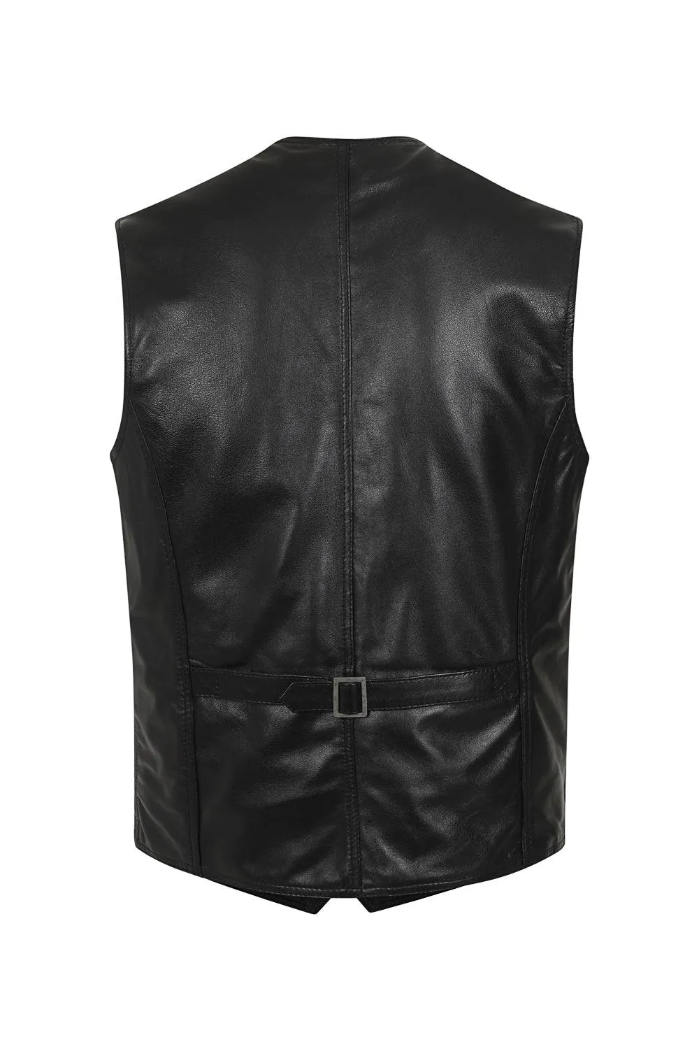 Men's Genuine Black Leather Classic Waistcoat - 'TEDDY'