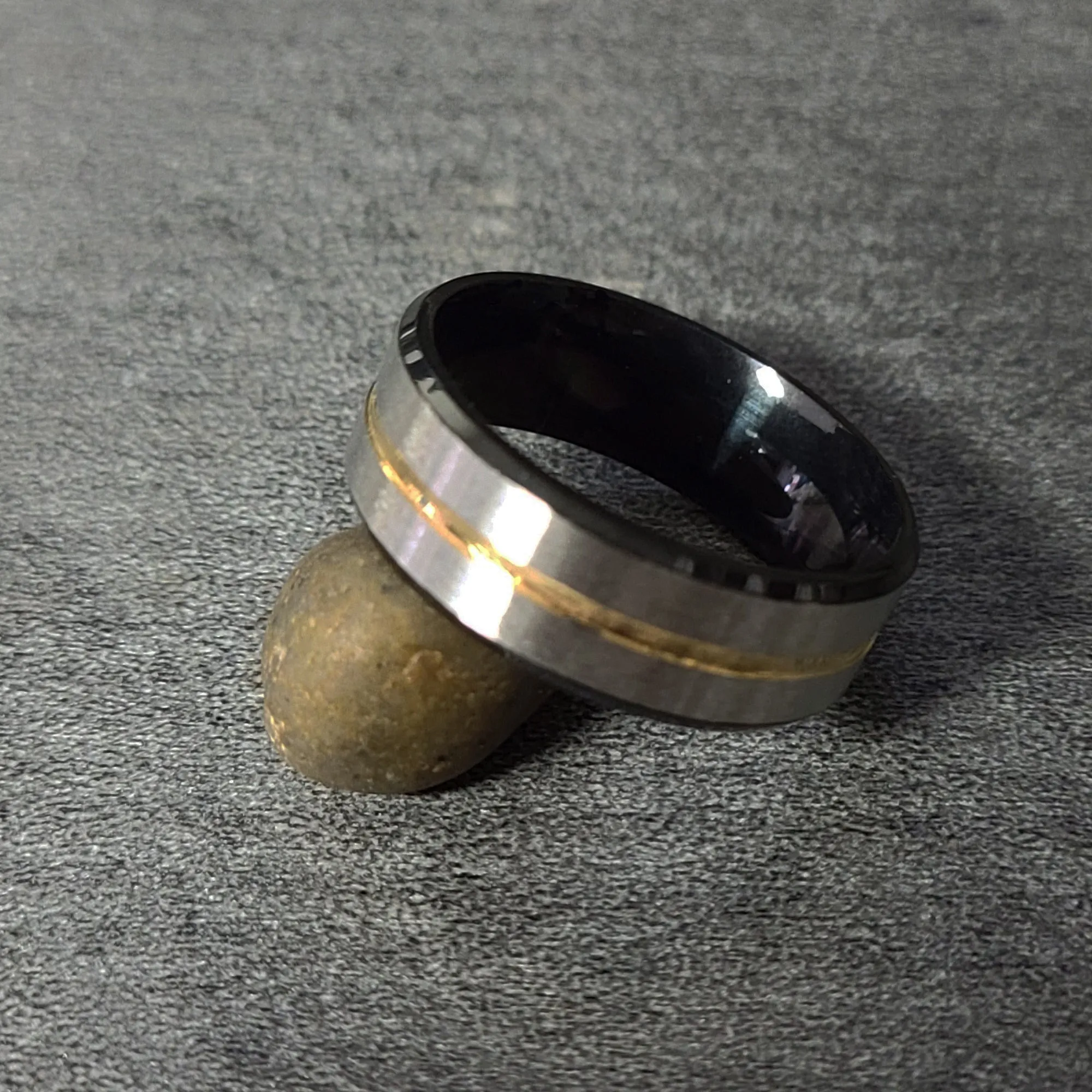 Men's Personalized Silver and Black Promise Ring With Gold Filled Groove